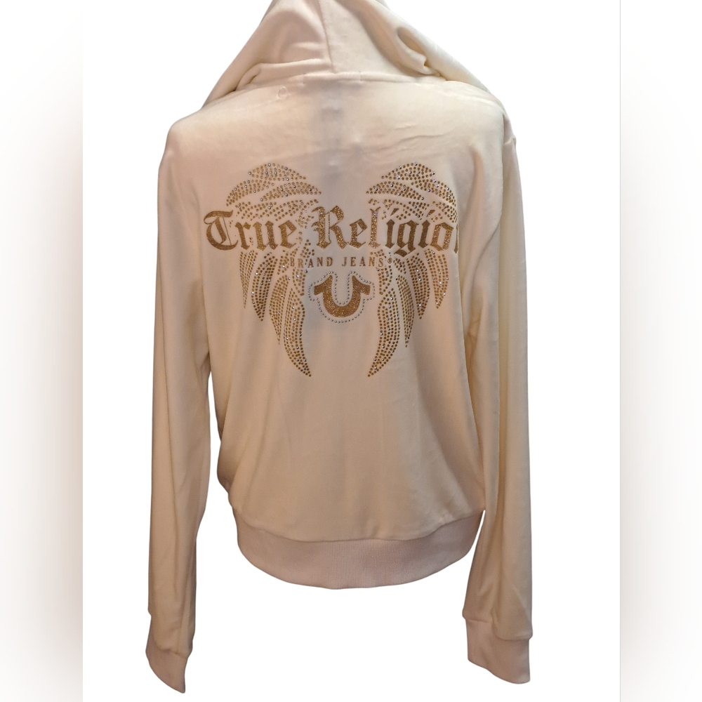 True Religion Winter White Women's Top Size Medium Zip Front Hoodie